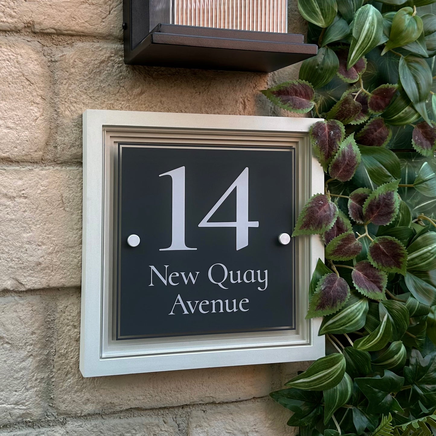 Signature Square | Personalised House Sign with Coffered Portland Stone Frame W270mm x H270mm