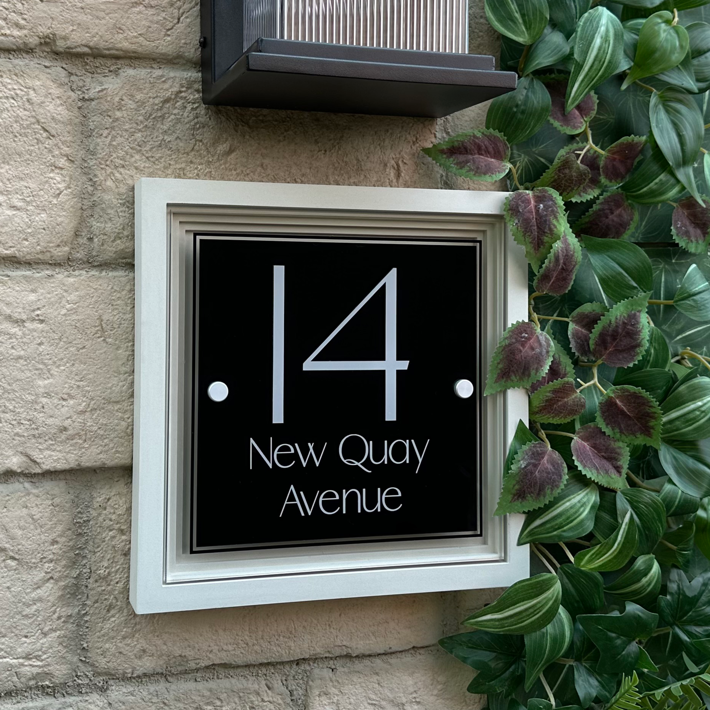 Signature Square | Personalised House Sign with Coffered Portland Stone Frame W270mm x H270mm