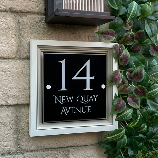 Signature Blocus | Personalised Designer House Sign with Acrylic Front & Portland Stone Coffered Frame