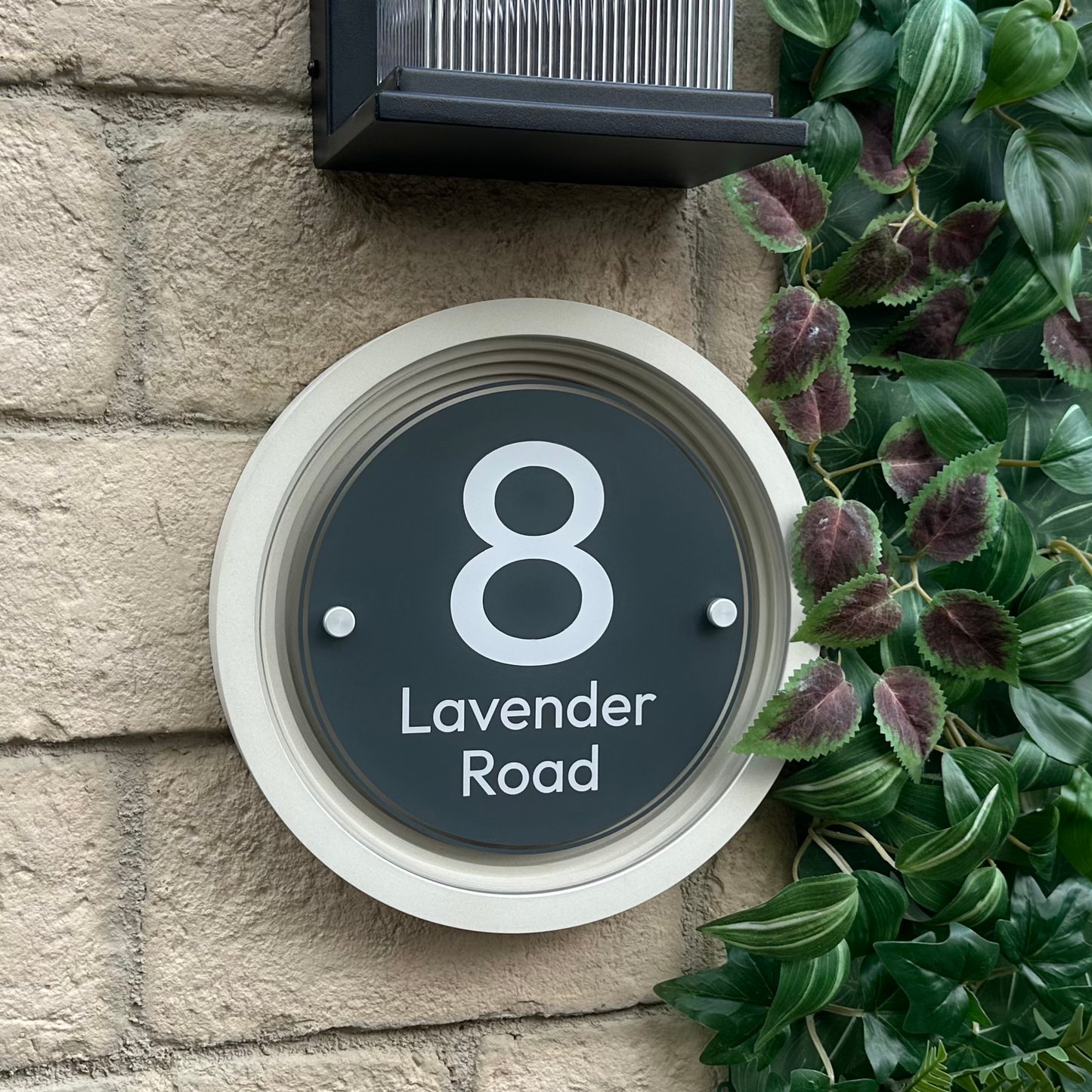 Signature Circulus | Personalised Designer House Sign with Acrylic Front & Portland Stone Coffered Frame