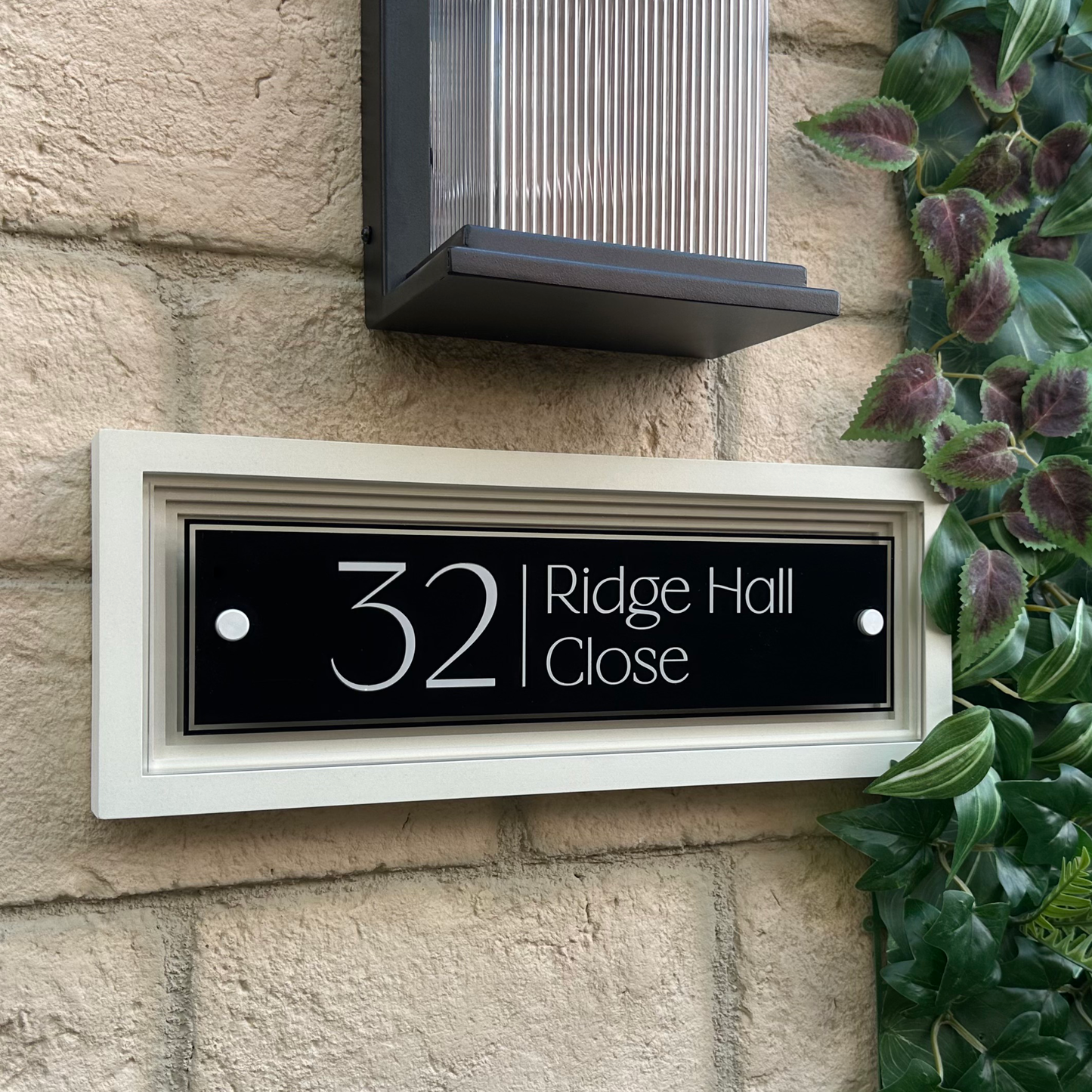 Signature Rectangle | Personalised House Sign with Coffered Portland Stone Frame W400mm x H150mm