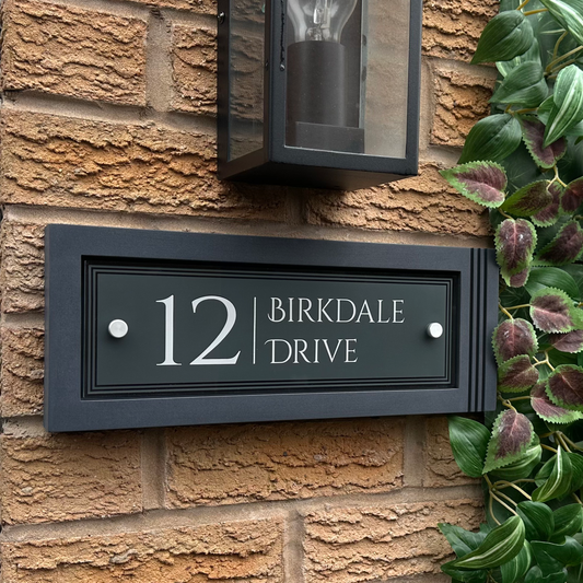 Urban Rectangle | Personalised Designer House Sign with an Offset Acrylic Panel & Monochrome Recessed Back