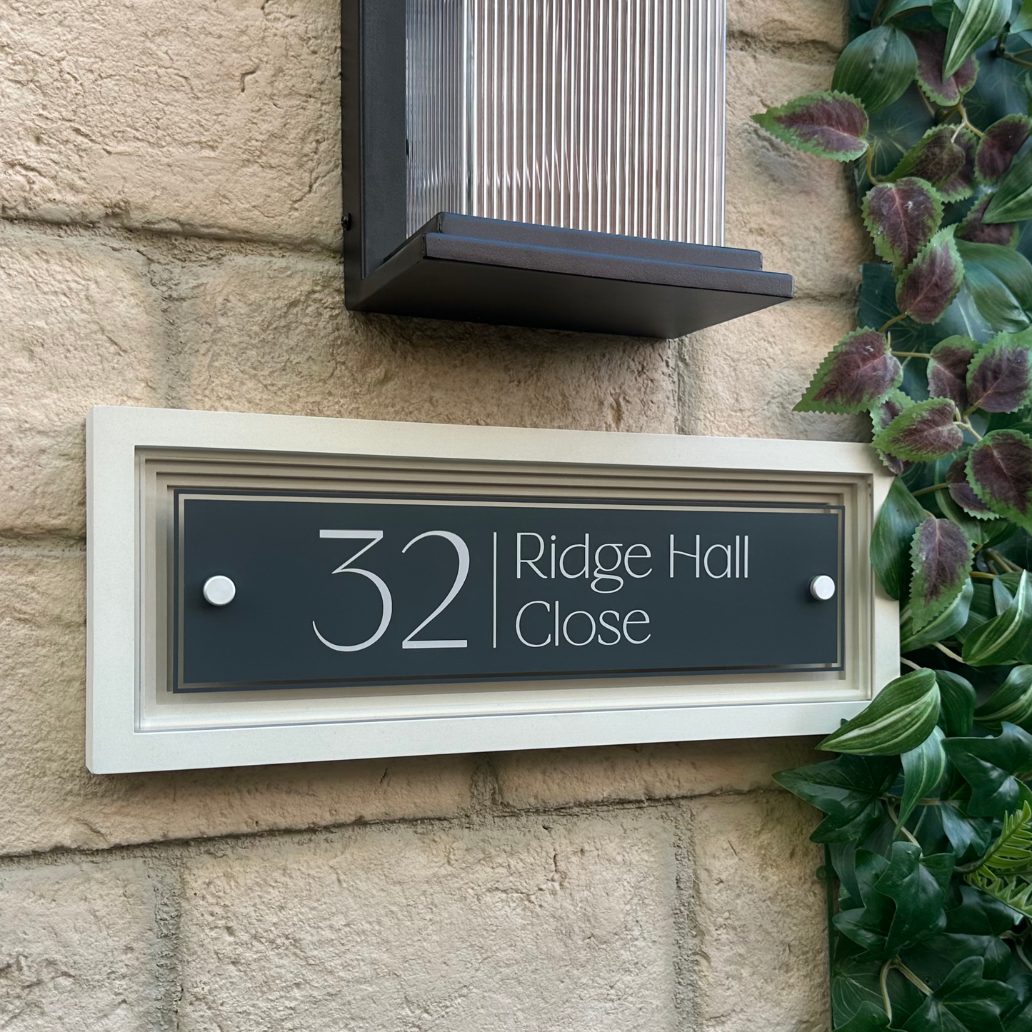 Signature Rectangle | Personalised House Sign with Coffered Portland Stone Frame W400mm x H150mm