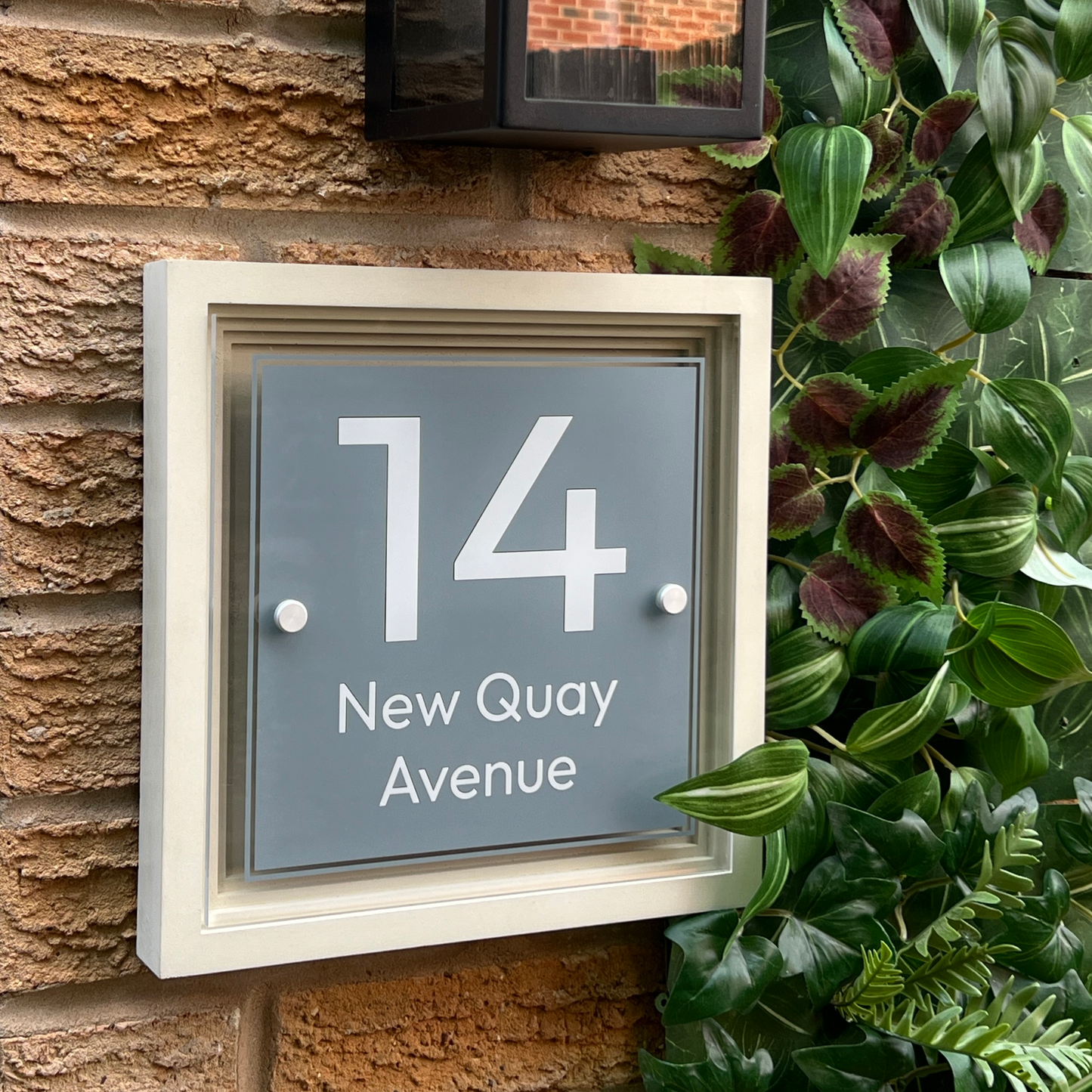 Signature Blocus | Personalised Designer House Sign with Acrylic Front & Portland Stone Coffered Back