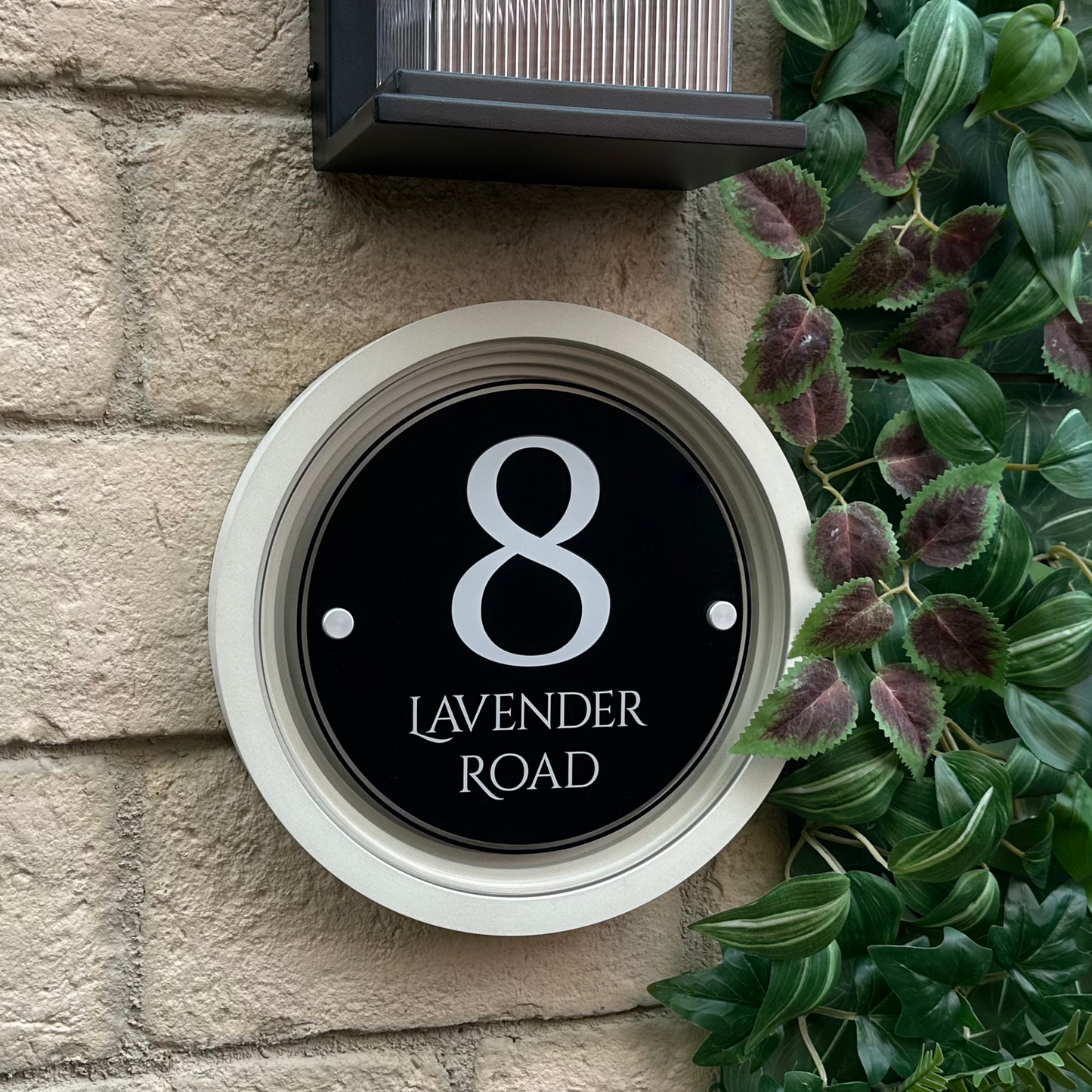 Signature Circulus | Personalised Designer House Sign with Acrylic Front & Portland Stone Coffered Frame