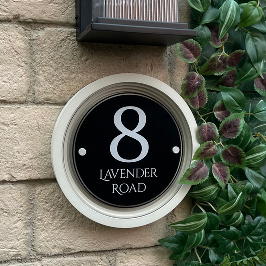 Signature Circulus | Personalised Designer House Sign with Acrylic Front & Portland Stone Coffered Frame