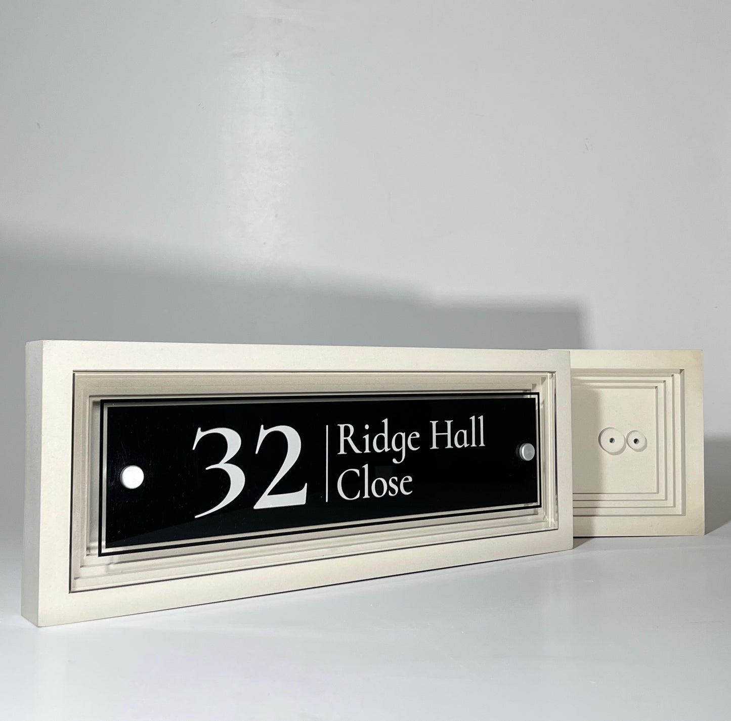 Signature Rectangulum | Personalised Designer House Sign with Acrylic Front & Cast Stone Coffered Back