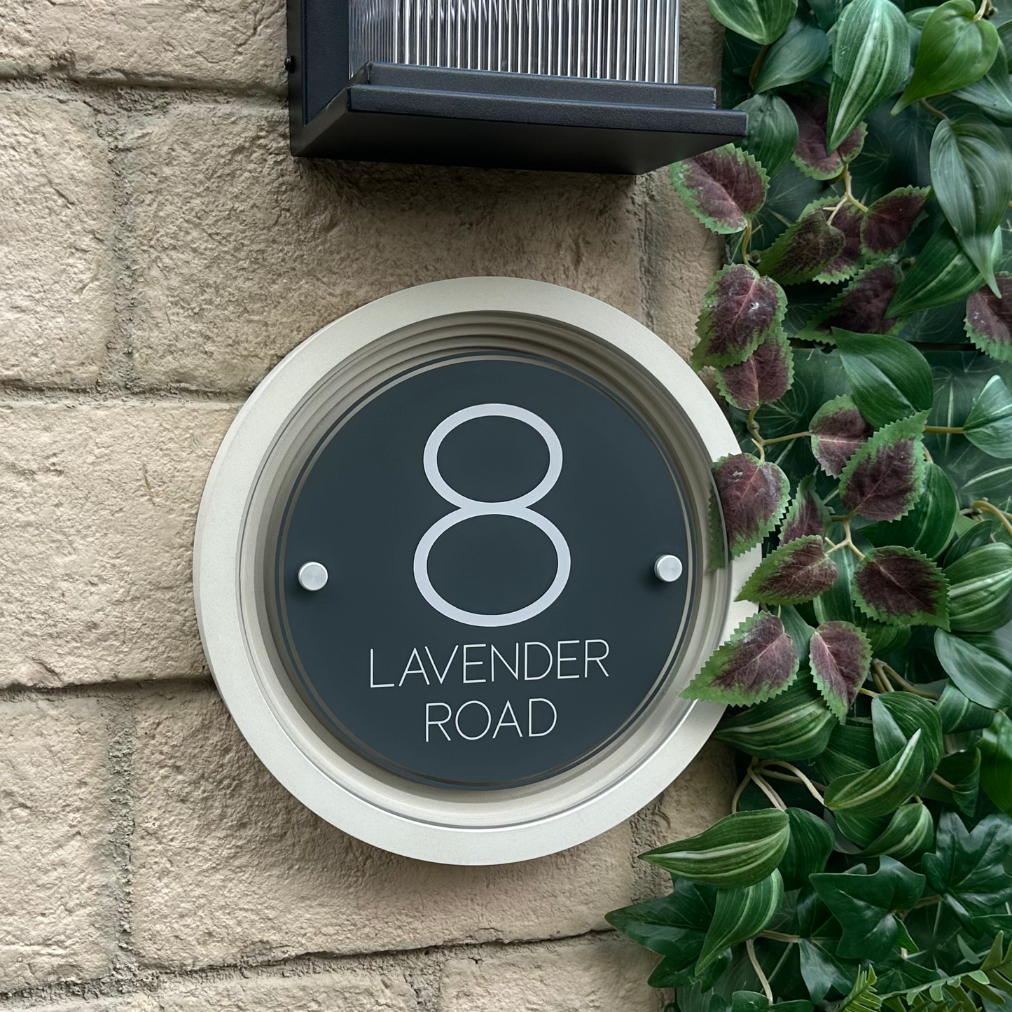 Signature Circulus | Personalised Designer House Sign with Acrylic Front & Portland Stone Coffered Frame