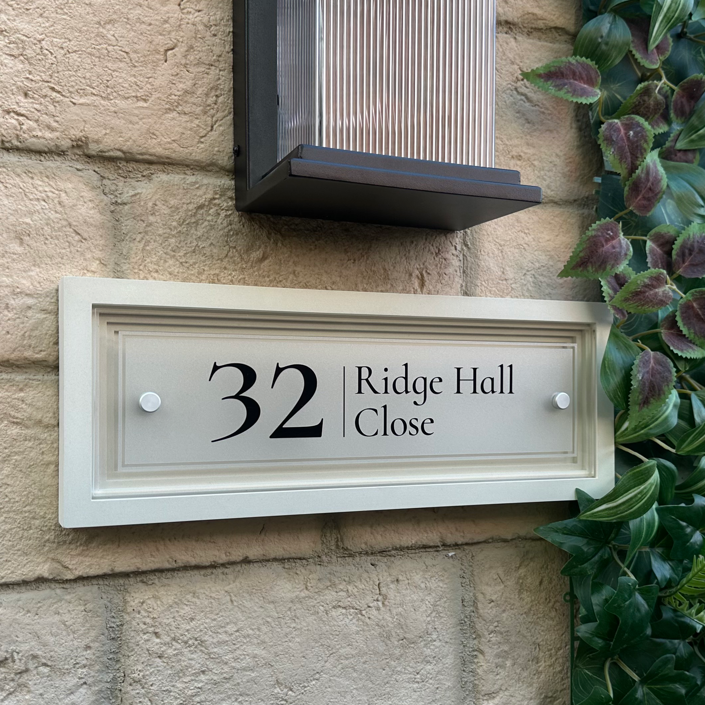 Signature Rectangle | Personalised House Sign with Coffered Portland Stone Frame W400mm x H150mm
