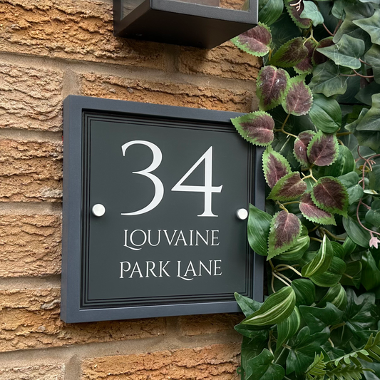 Edit Square | Personalised House Sign with Understated Anthracite Frame W230mm x H230mm