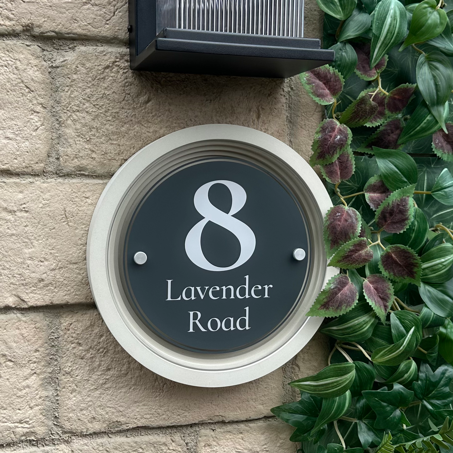 Signature Circulus | Personalised Designer House Sign with Acrylic Front & Portland Stone Coffered Frame