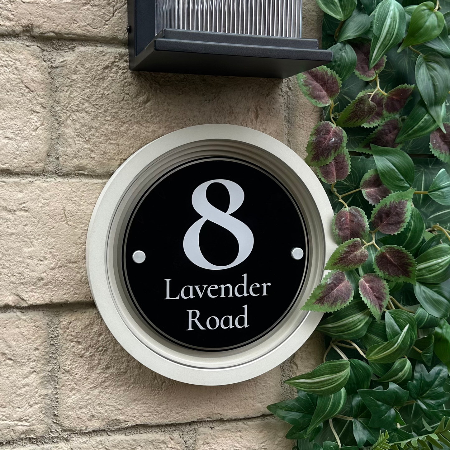 Signature Circulus | Personalised Designer House Sign with Acrylic Front & Portland Stone Coffered Frame