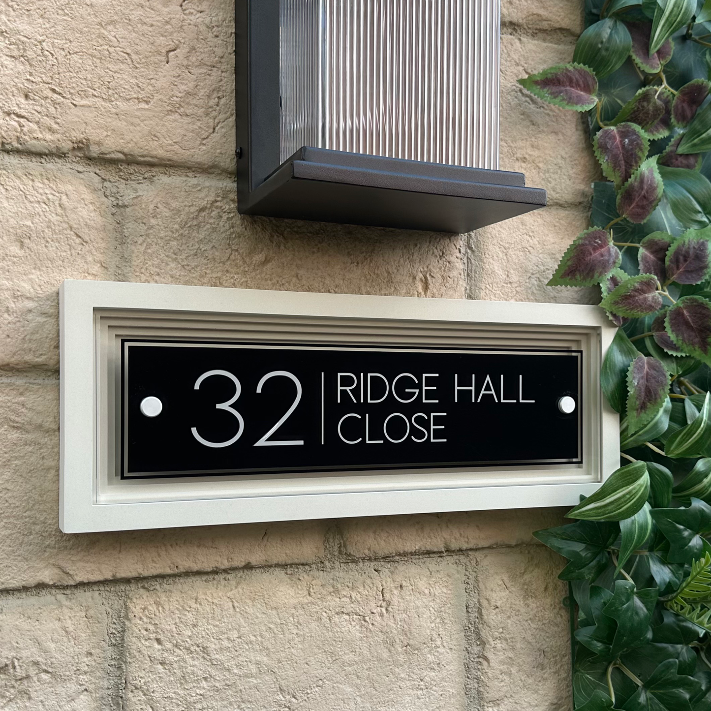 Signature Rectangle | Personalised House Sign with Coffered Portland Stone Frame W400mm x H150mm