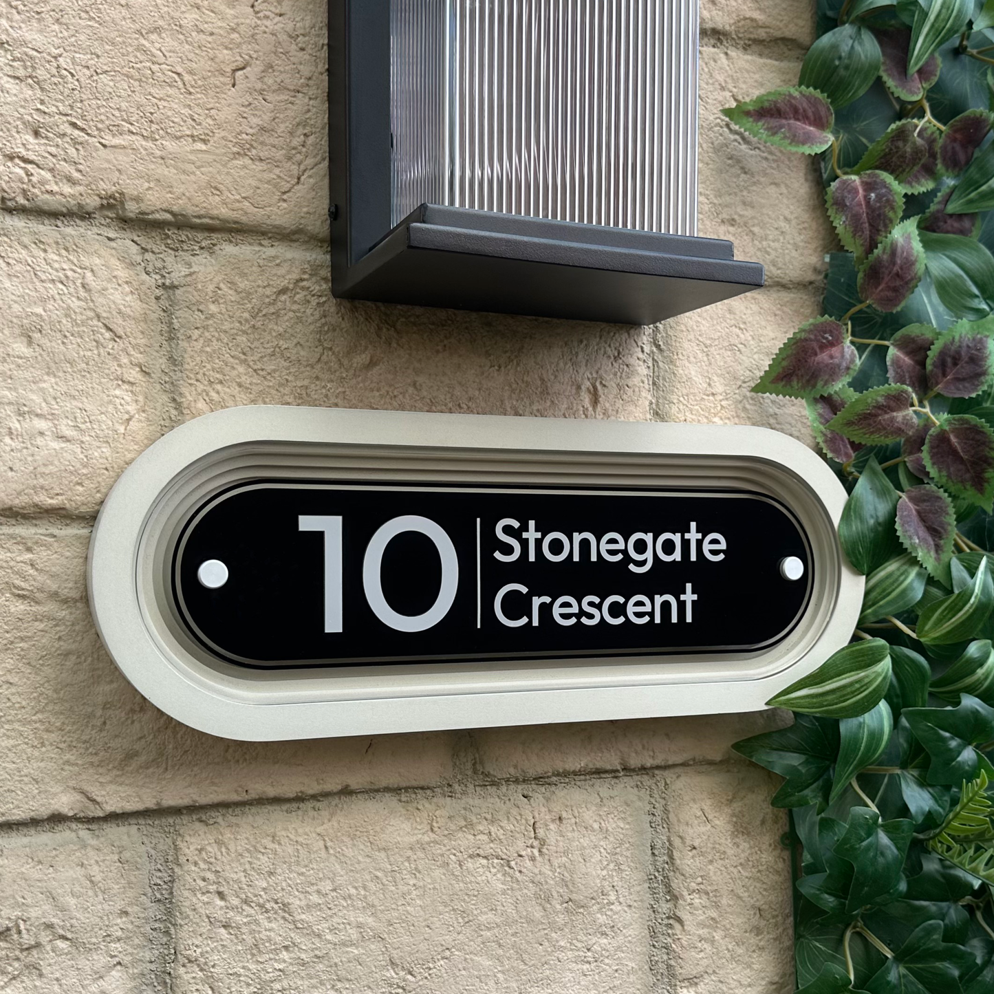 Signature Stadium | Personalised House Sign with Coffered Portland Stone Frame W400mm x H150mm