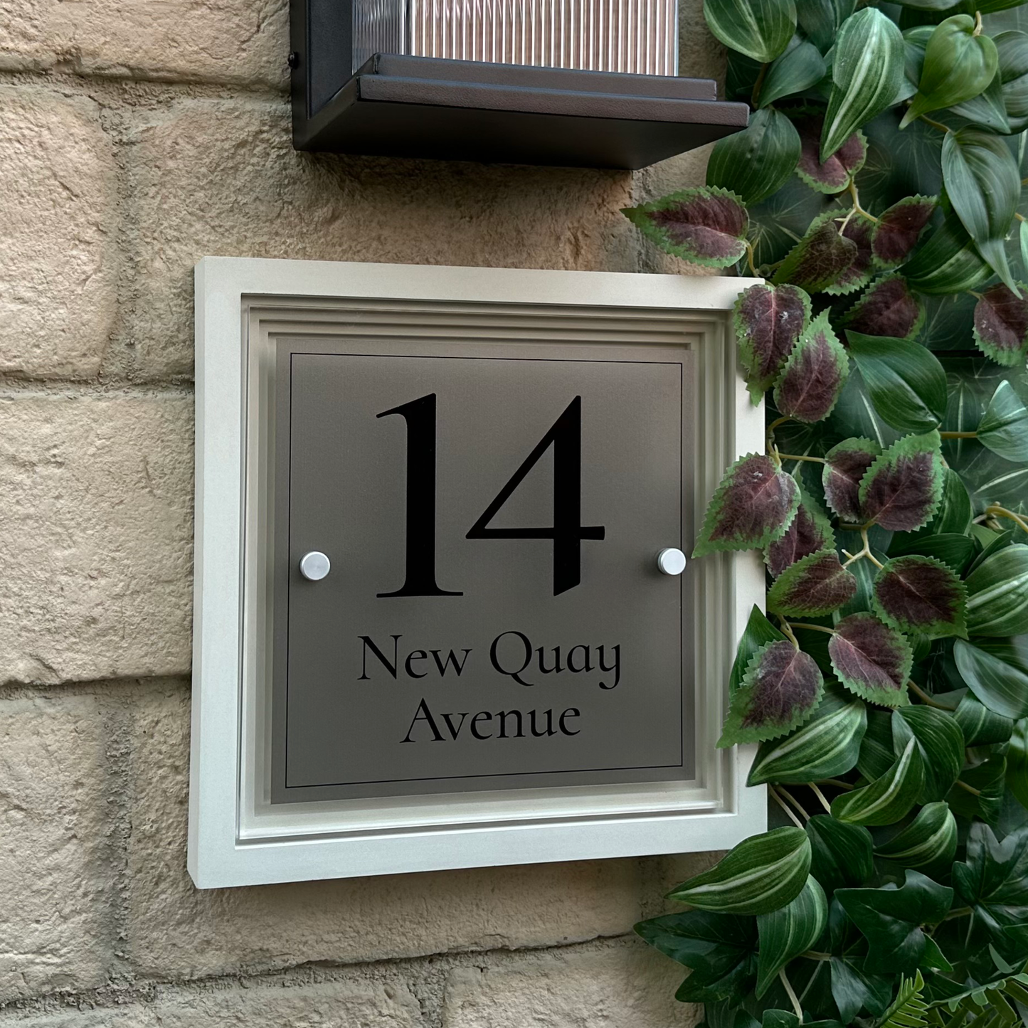 Signature Square | Personalised House Sign with Coffered Portland Stone Frame W270mm x H270mm
