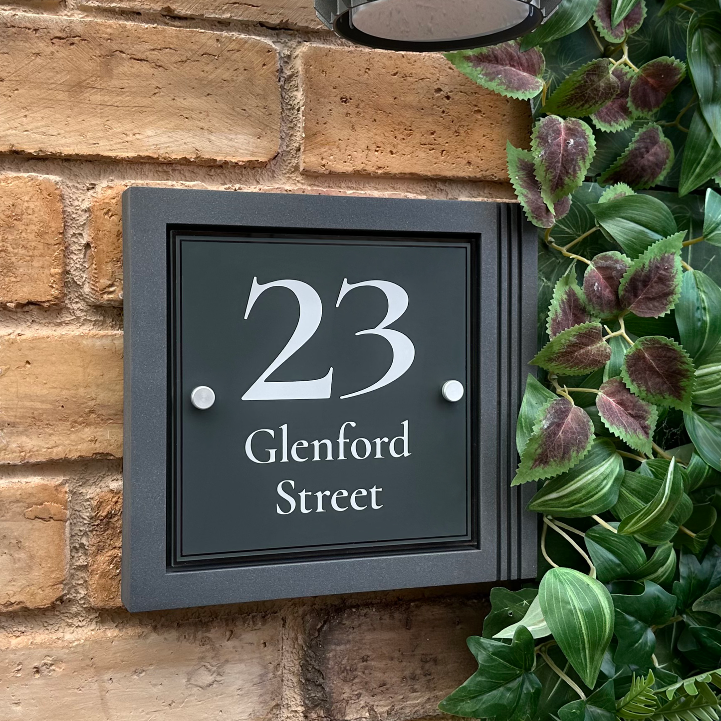 Urban Square | Personalised House Sign with Fluted Anthracite Frame W248mm x H229mm