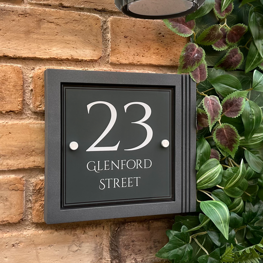 Urban Square | Personalised House Sign with Fluted Anthracite Frame W248mm x H229mm