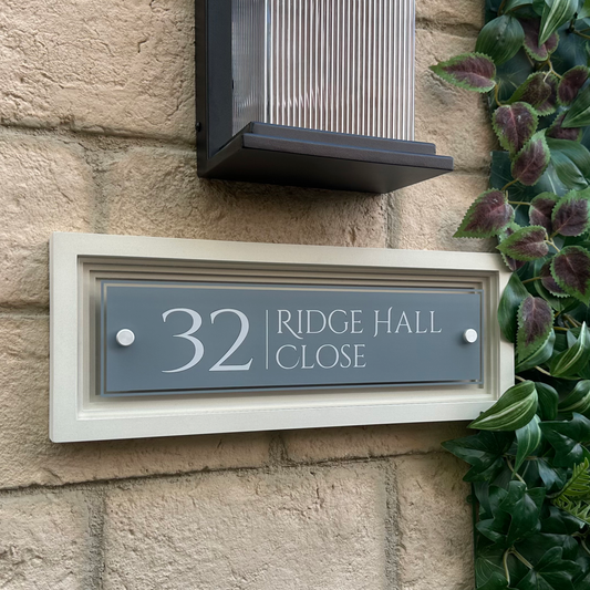 Signature Rectangulum | Personalised Designer House Sign with Acrylic Front & Portland Stone Coffered Frame