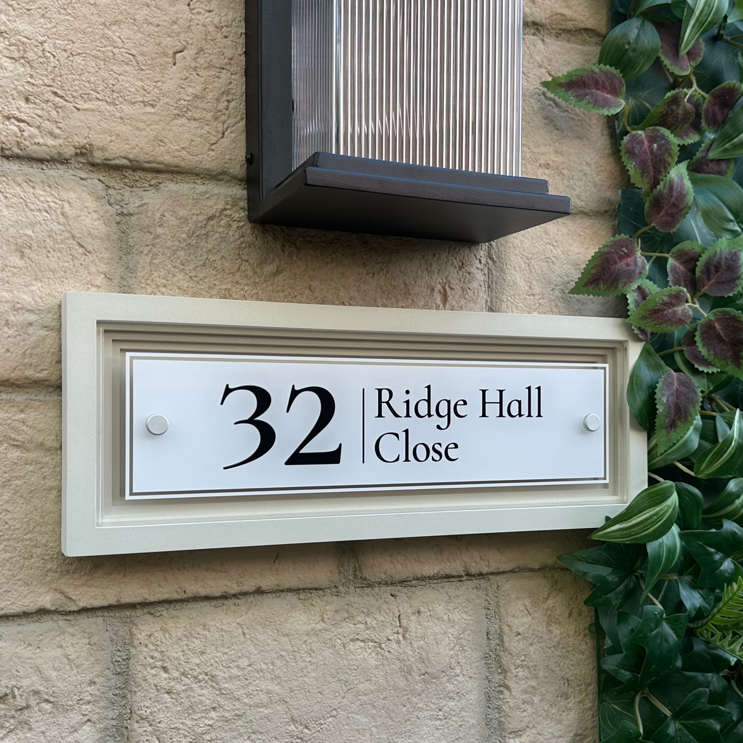 Signature Rectangle | Personalised House Sign with Coffered Portland Stone Frame W400mm x H150mm