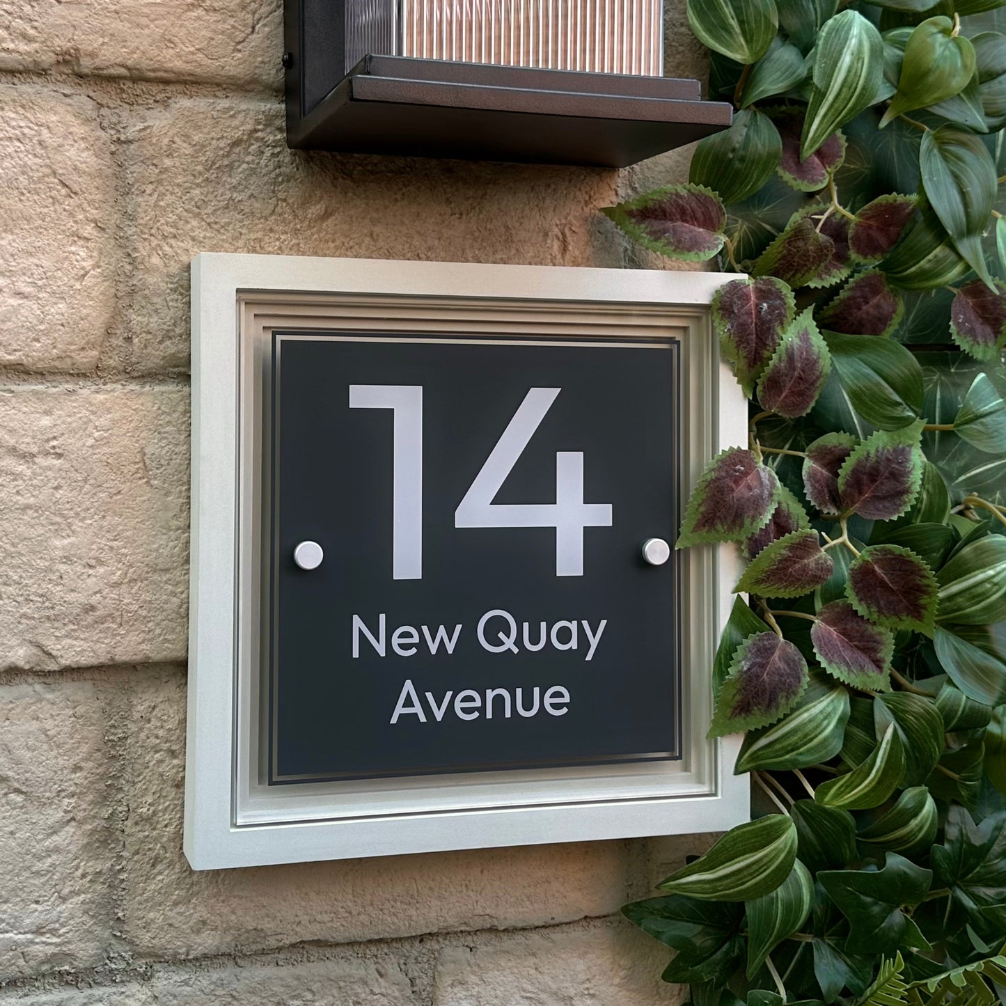 Signature Square | Personalised House Sign with Coffered Portland Stone Frame W270mm x H270mm