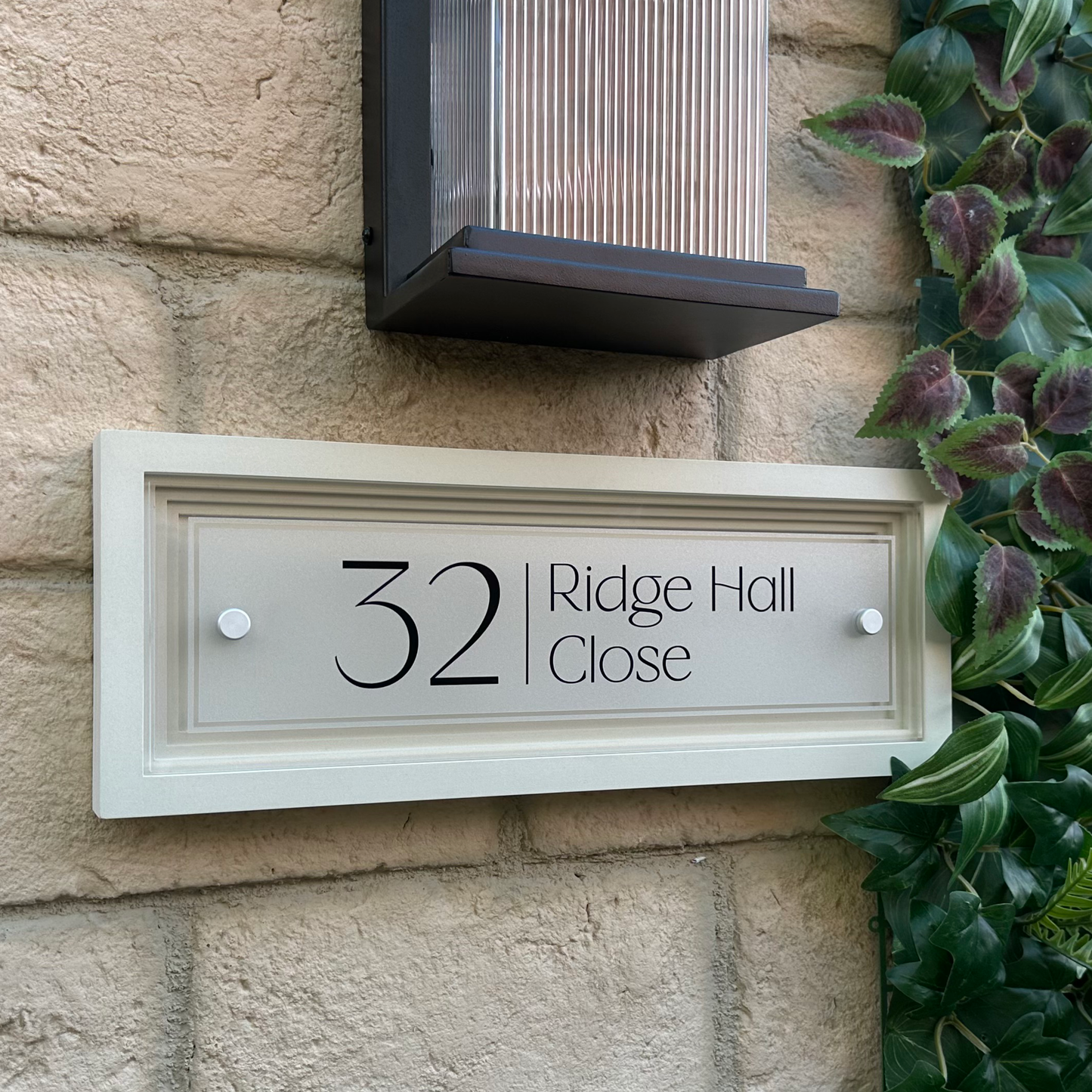 Signature Rectangle | Personalised House Sign with Coffered Portland Stone Frame W400mm x H150mm