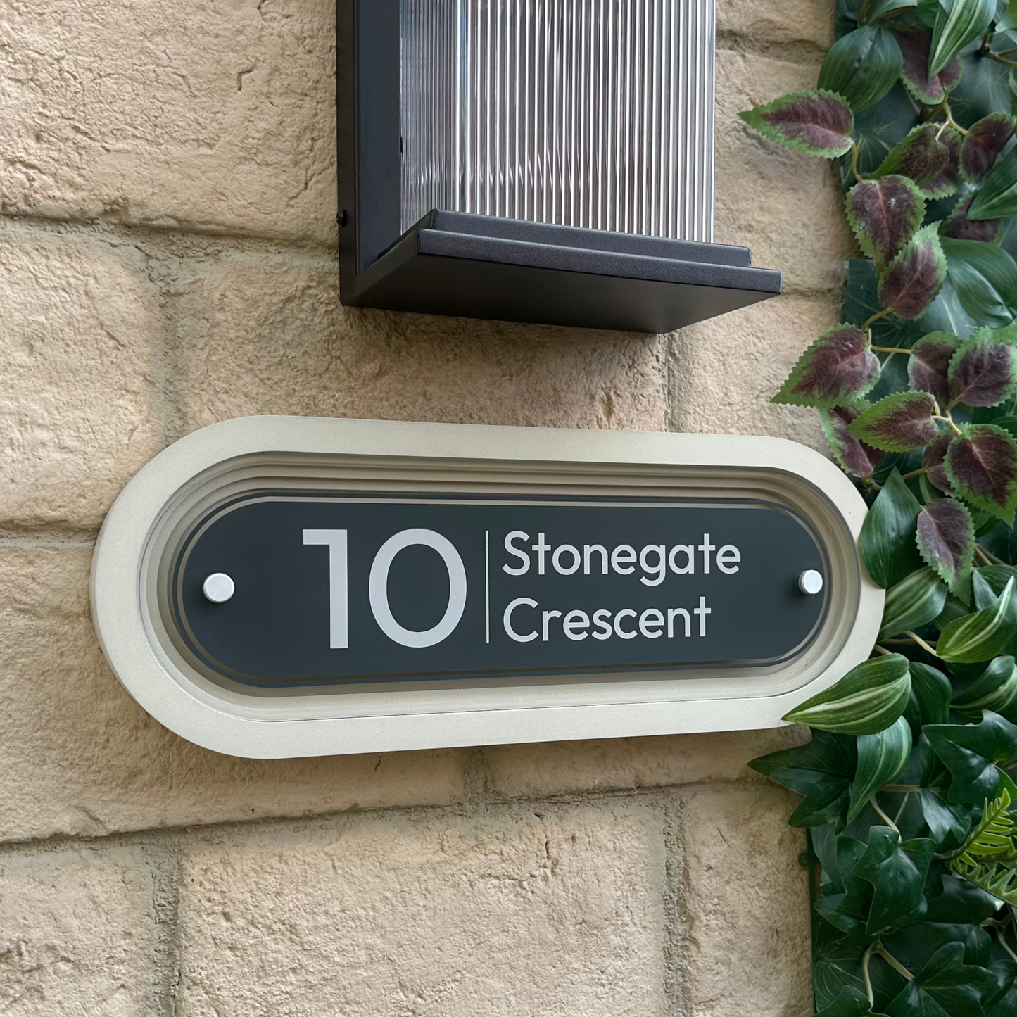 Signature Stadium | Personalised House Sign with Coffered Portland Stone Frame W400mm x H150mm