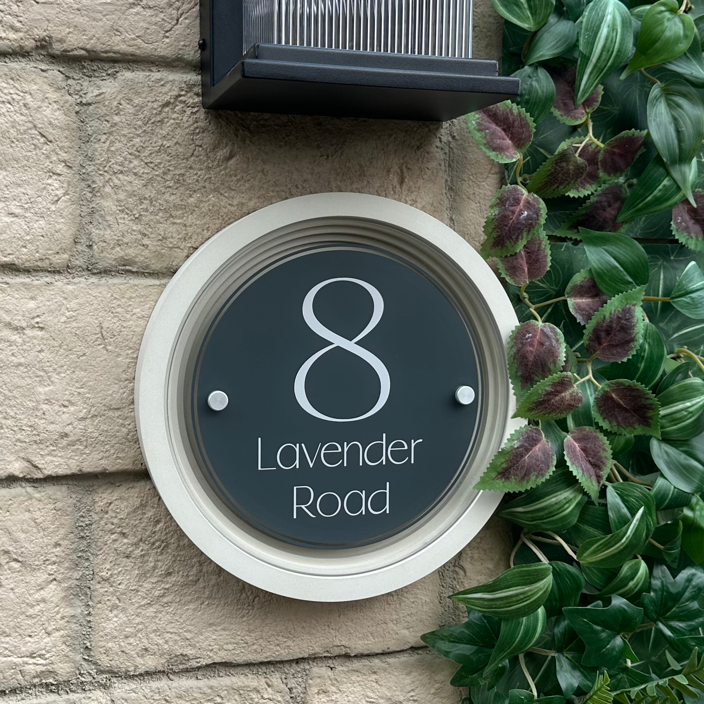 Signature Circulus | Personalised Designer House Sign with Acrylic Front & Portland Stone Coffered Frame