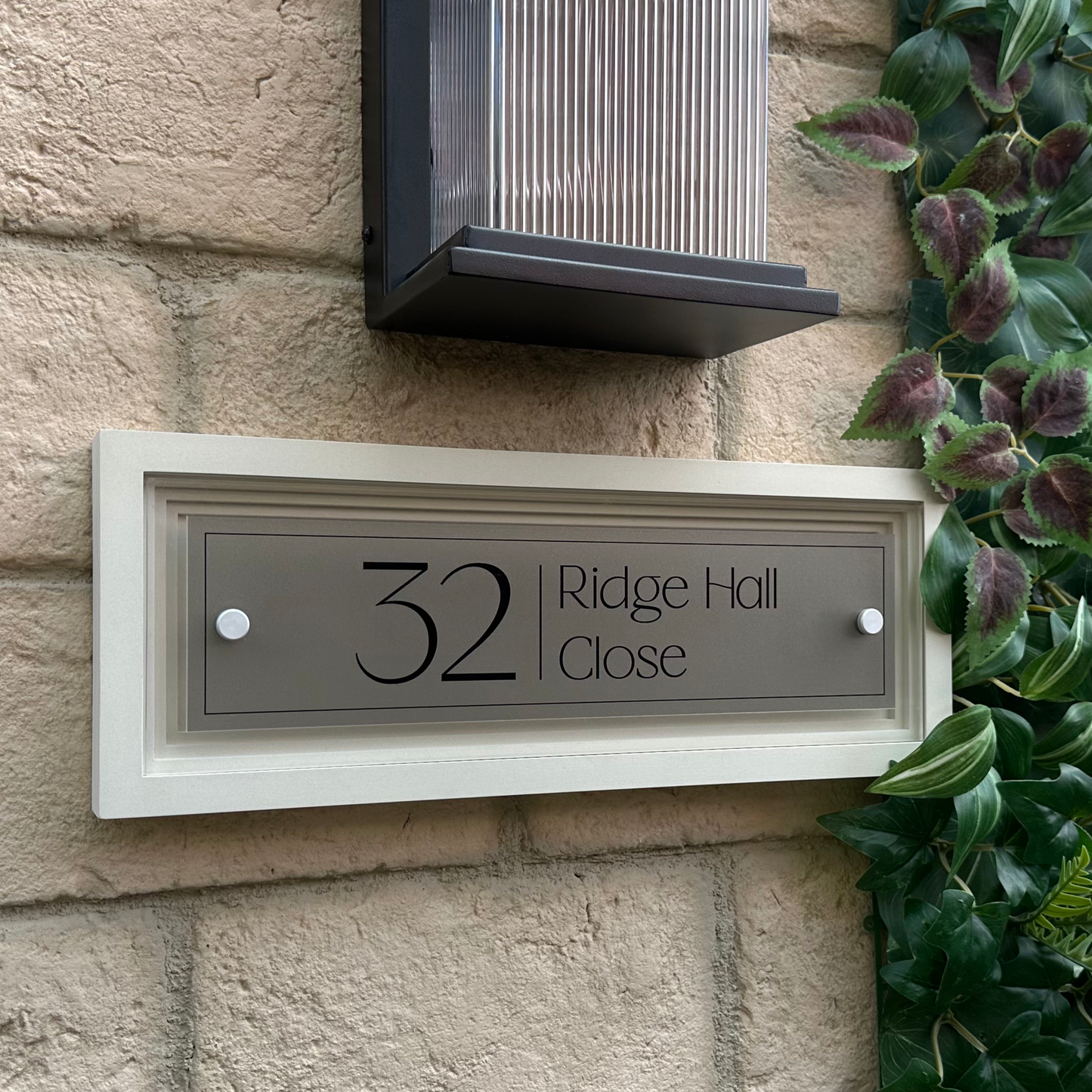 Signature Rectangle | Personalised House Sign with Coffered Portland Stone Frame W400mm x H150mm
