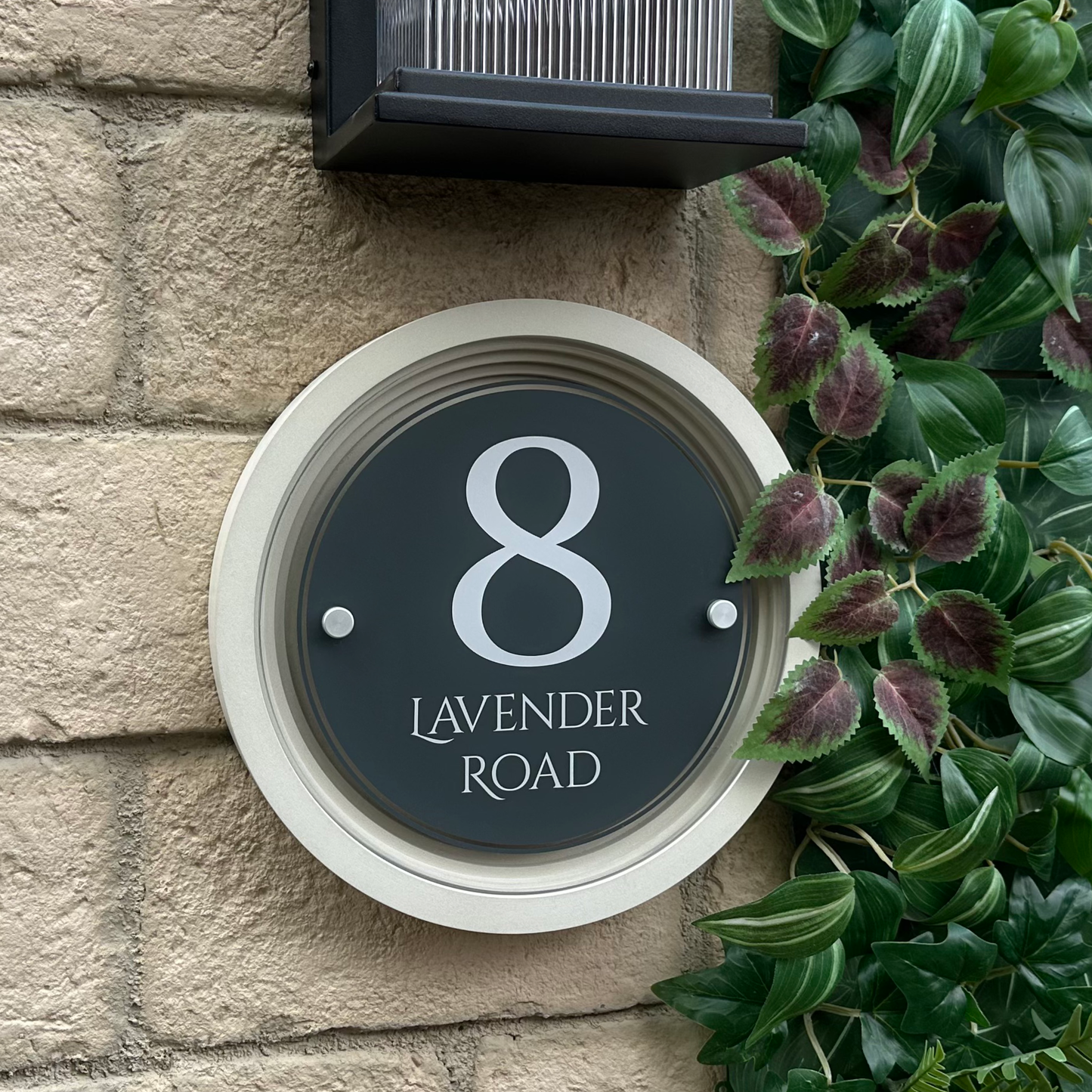 Signature Circulus | Personalised Designer House Sign with Acrylic Front & Portland Stone Coffered Frame