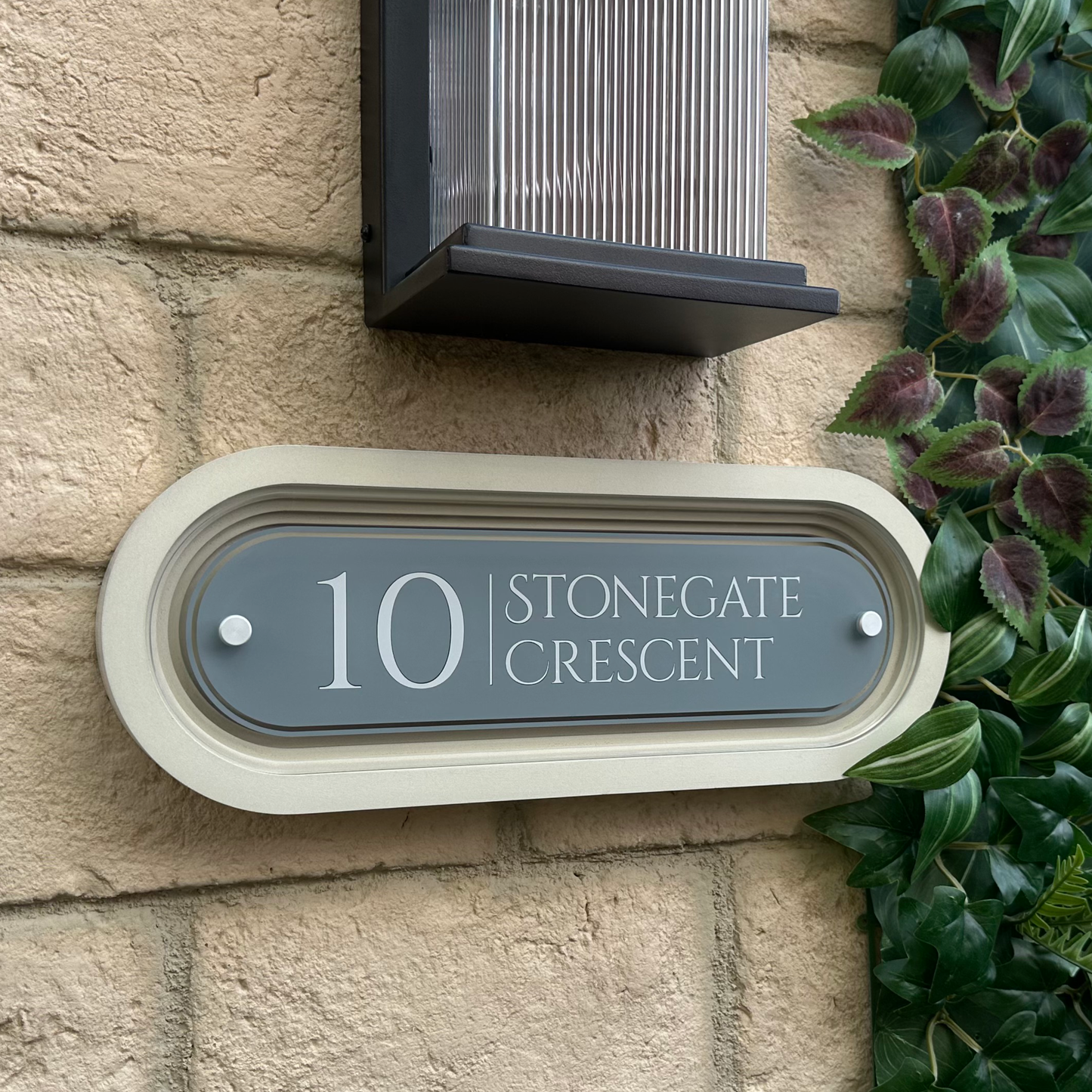Signature Stadium | Personalised House Sign with Coffered Portland Stone Frame W400mm x H150mm