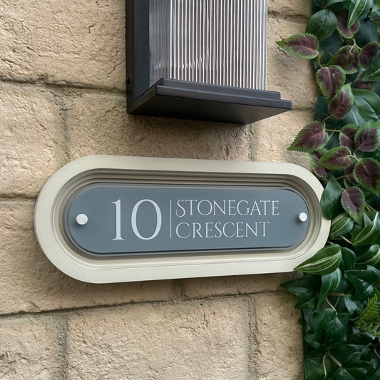 Signature Stadium | Personalised Designer House Sign with Acrylic Front & Portland Stone Coffered Frame