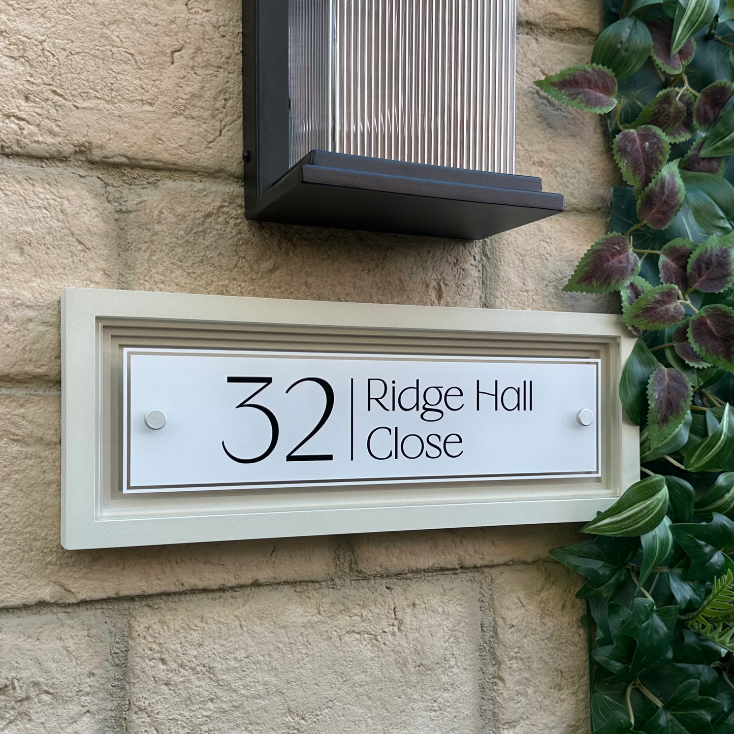 Signature Rectangle | Personalised House Sign with Coffered Portland Stone Frame W400mm x H150mm