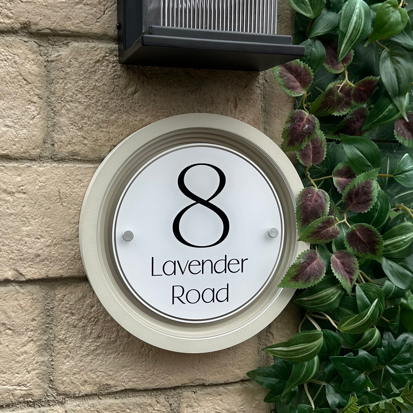 Signature Circulus | Personalised Designer House Sign with Acrylic Front & Portland Stone Coffered Frame