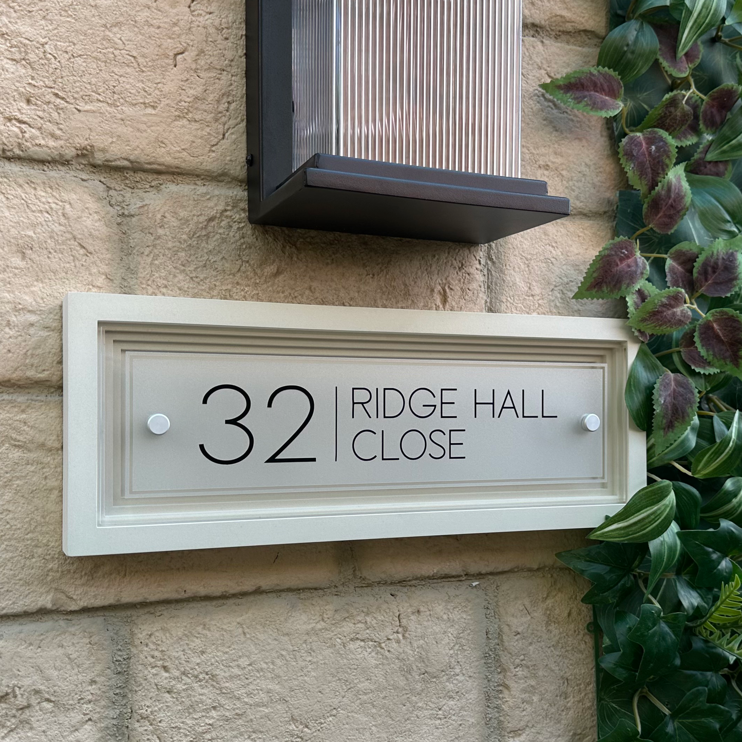 Signature Rectangle | Personalised House Sign with Coffered Portland Stone Frame W400mm x H150mm