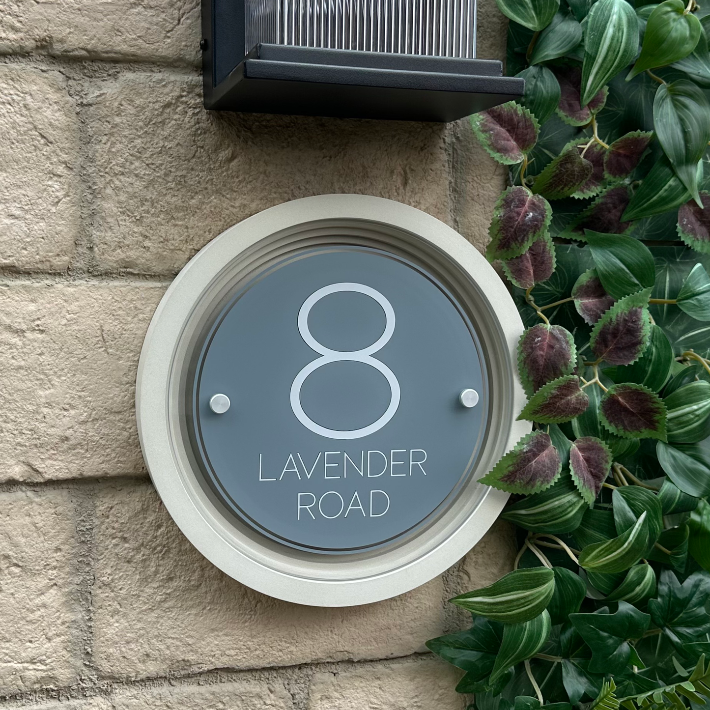 Signature Circulus | Personalised Designer House Sign with Acrylic Front & Portland Stone Coffered Frame