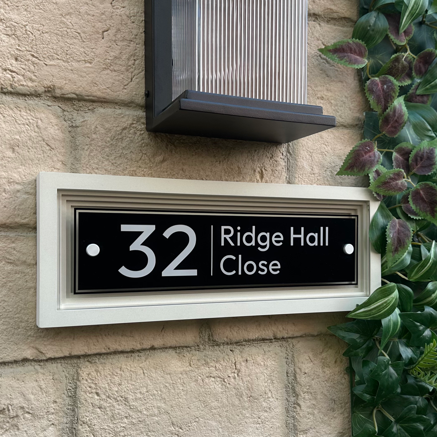 Signature Rectangle | Personalised House Sign with Coffered Portland Stone Frame W400mm x H150mm