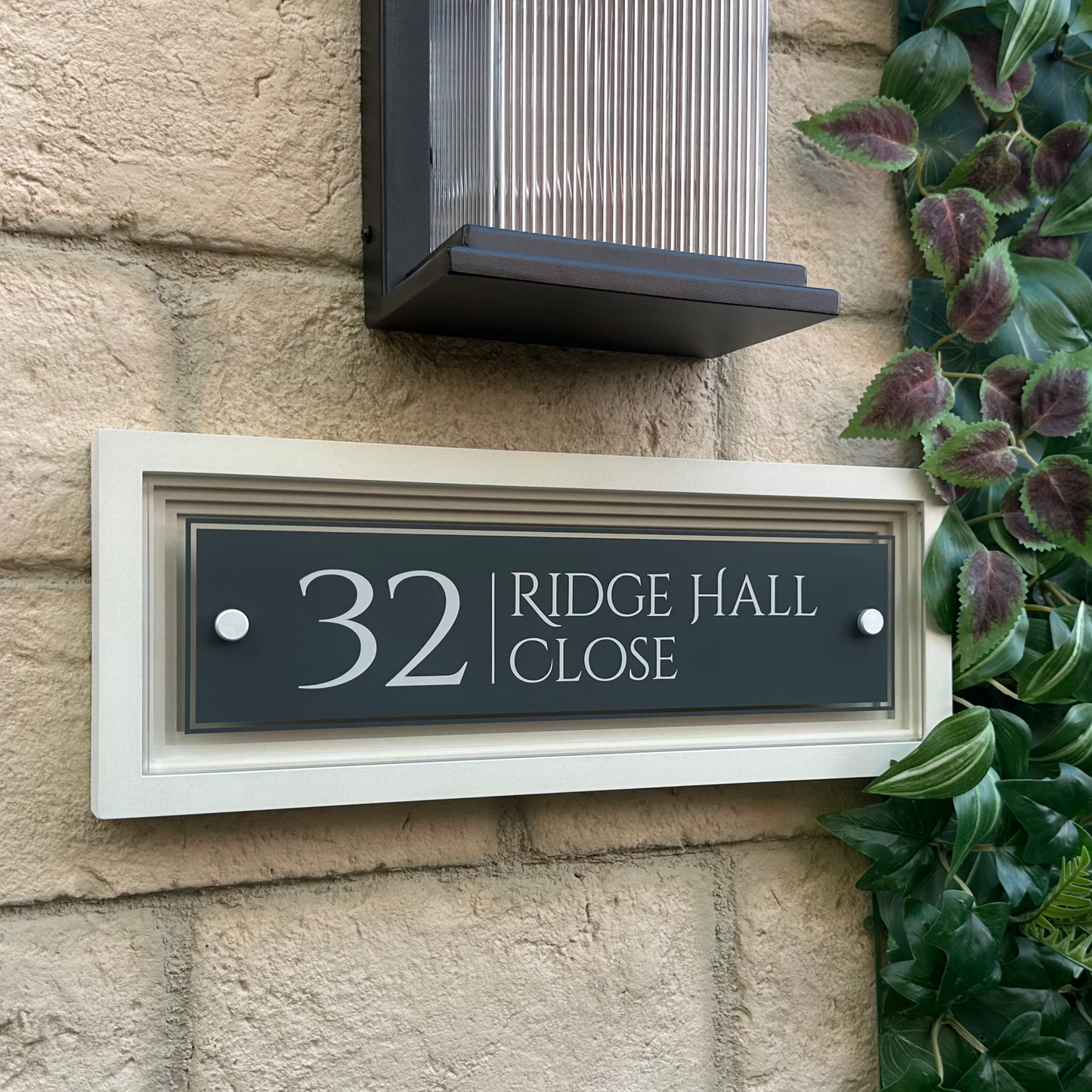 Signature Rectangle | Personalised House Sign with Coffered Portland Stone Frame W400mm x H150mm