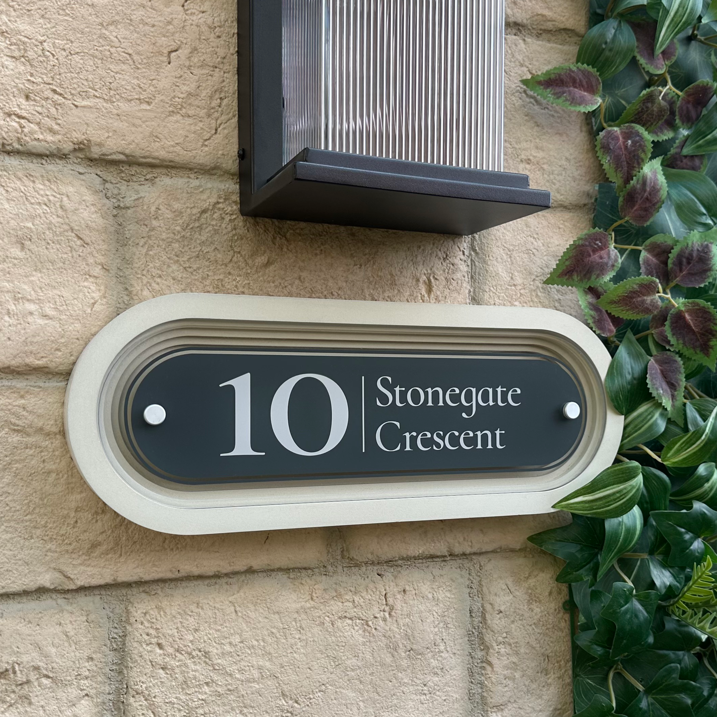 Signature Stadium | Personalised House Sign with Coffered Portland Stone Frame W400mm x H150mm