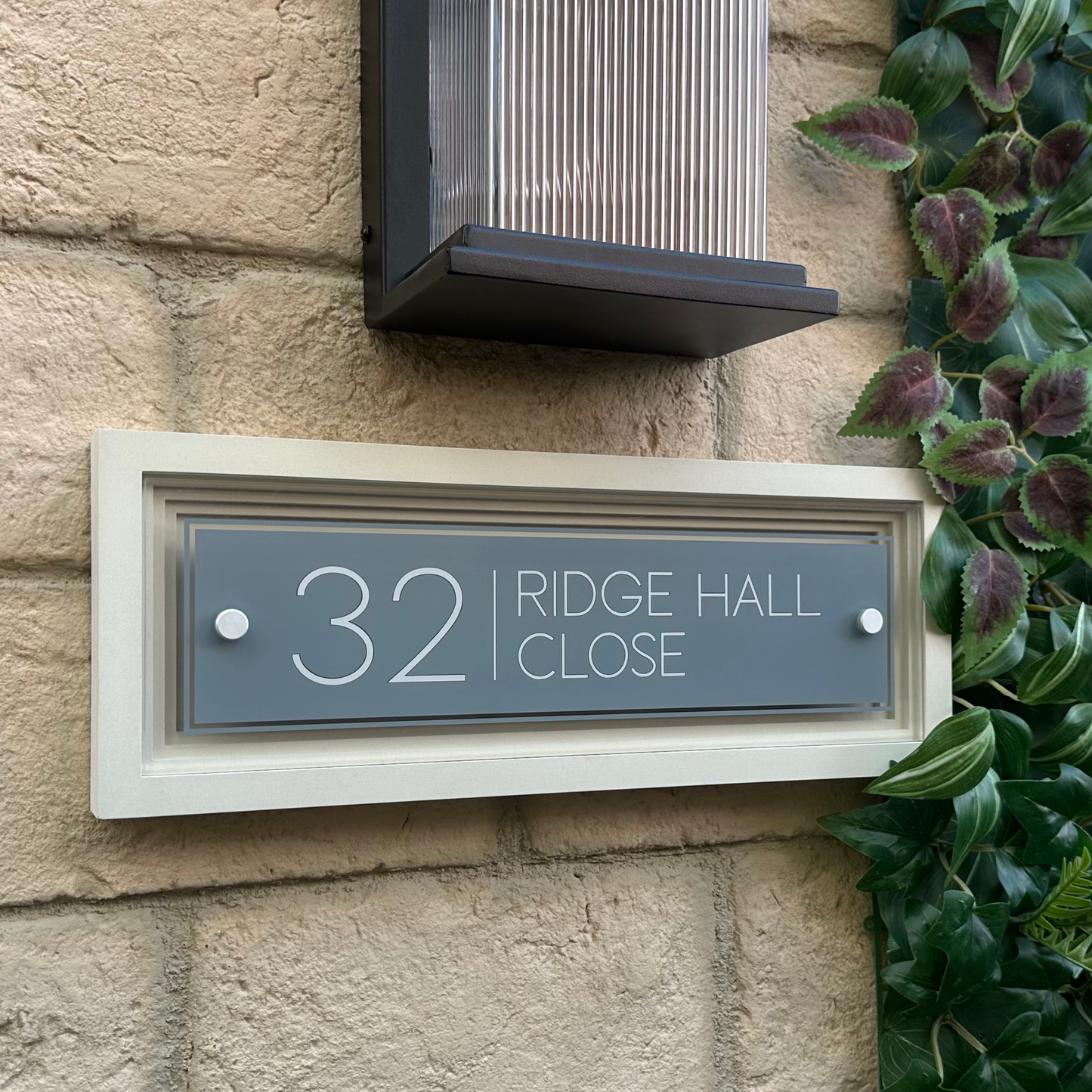 Signature Rectangle | Personalised House Sign with Coffered Portland Stone Frame W400mm x H150mm