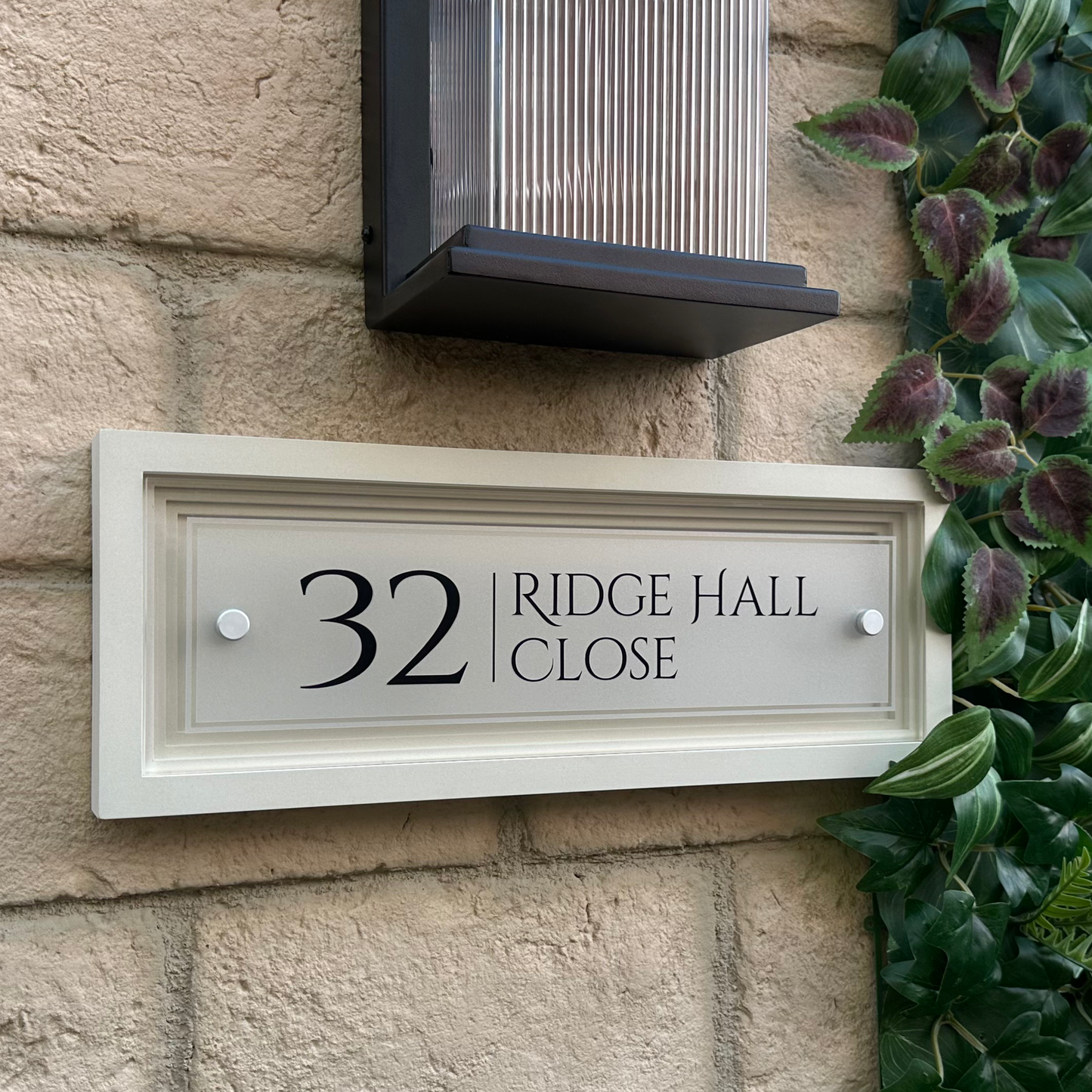 Signature Rectangle | Personalised House Sign with Coffered Portland Stone Frame W400mm x H150mm