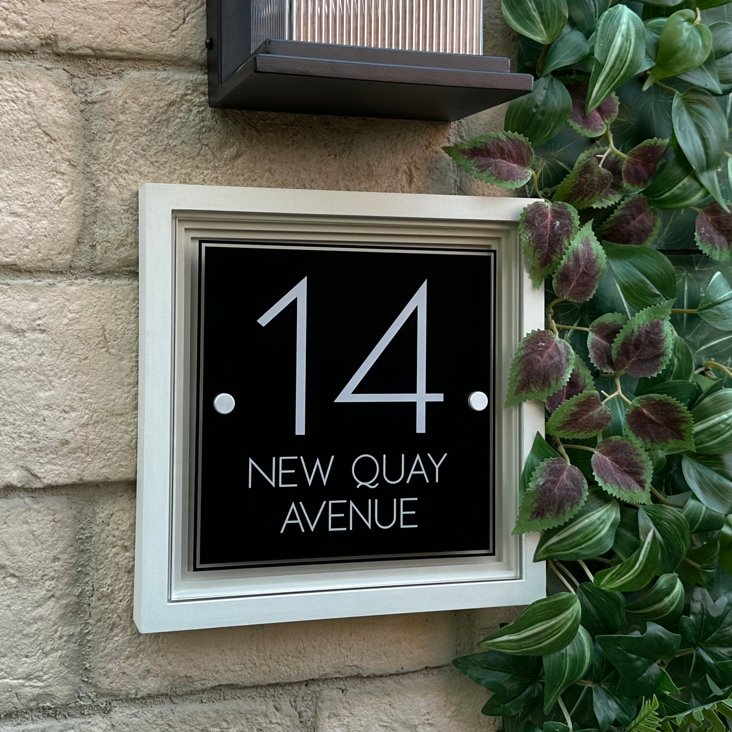 Signature Square | Personalised House Sign with Coffered Portland Stone Frame W270mm x H270mm