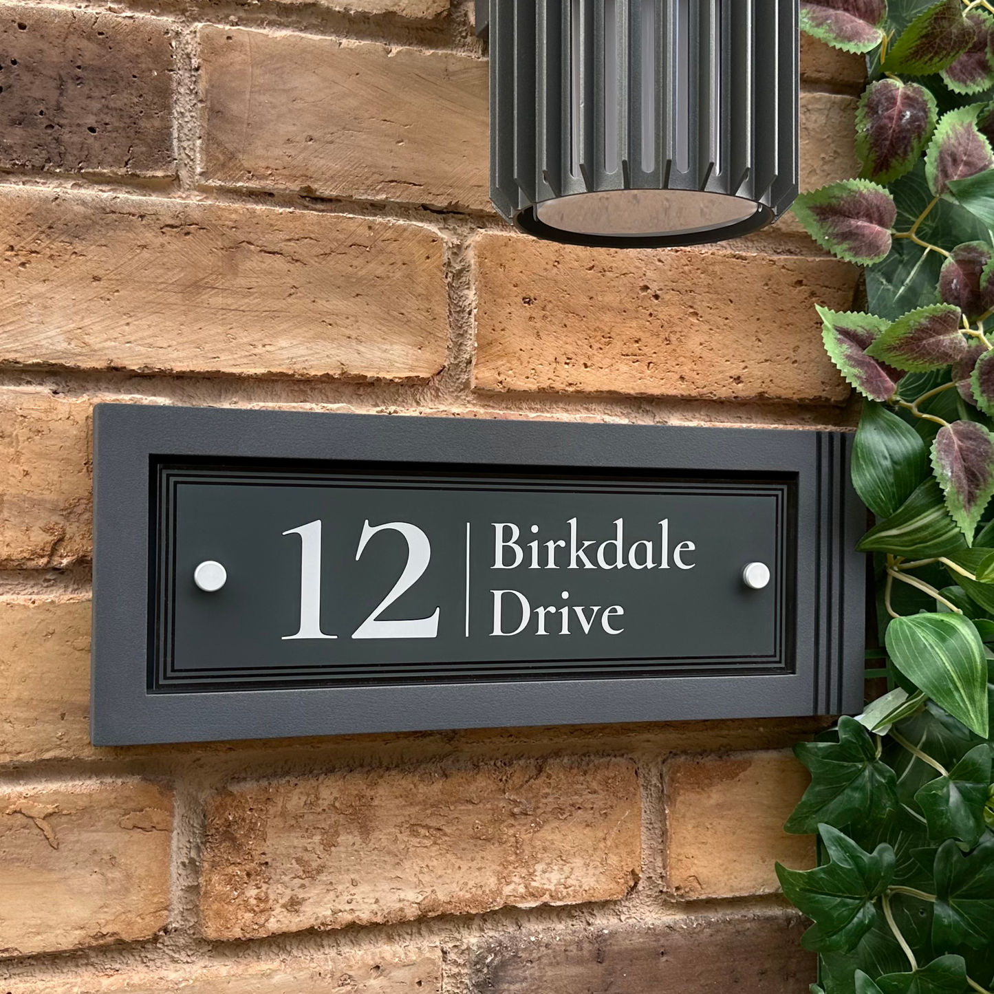 Urban Rectangle | Personalised House Sign with Fluted Anthracite Frame W371mm x H142mm