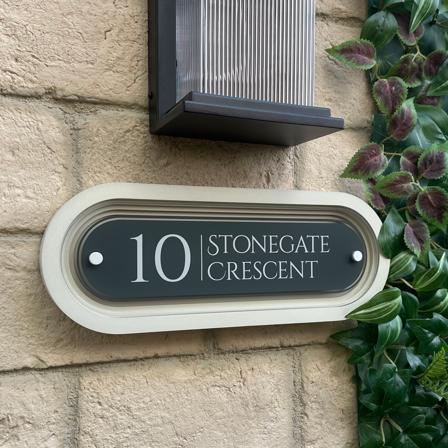 Signature Stadium | Personalised House Sign with Coffered Portland Stone Frame W400mm x H150mm