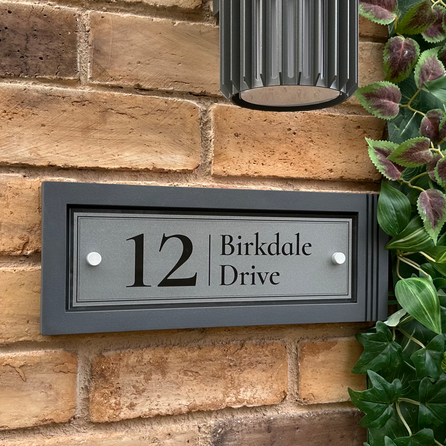 Urban Rectangle | Personalised House Sign with Fluted Anthracite Frame W371mm x H142mm