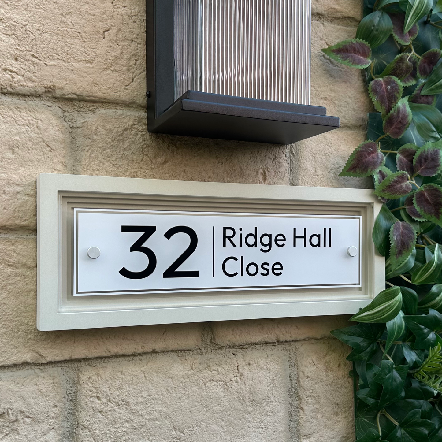 Signature Rectangle | Personalised House Sign with Coffered Portland Stone Frame W400mm x H150mm