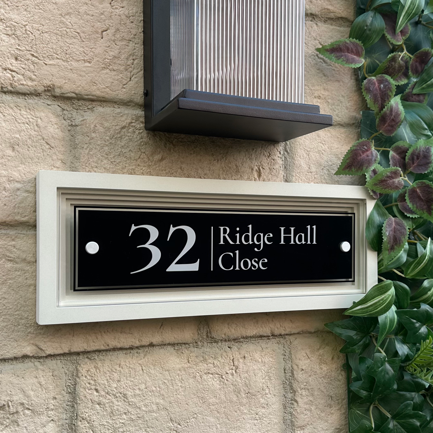 Signature Rectangle | Personalised House Sign with Coffered Portland Stone Frame W400mm x H150mm