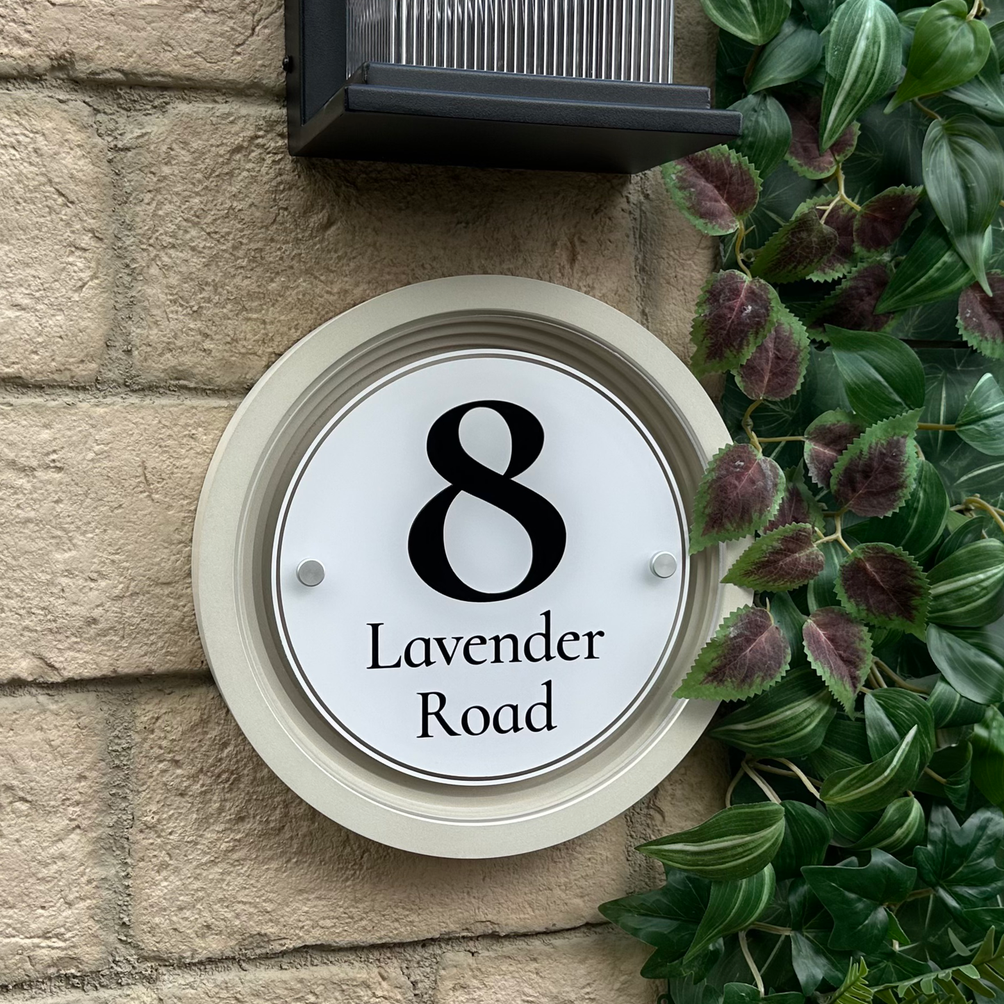 Signature Circulus | Personalised Designer House Sign with Acrylic Front & Portland Stone Coffered Frame