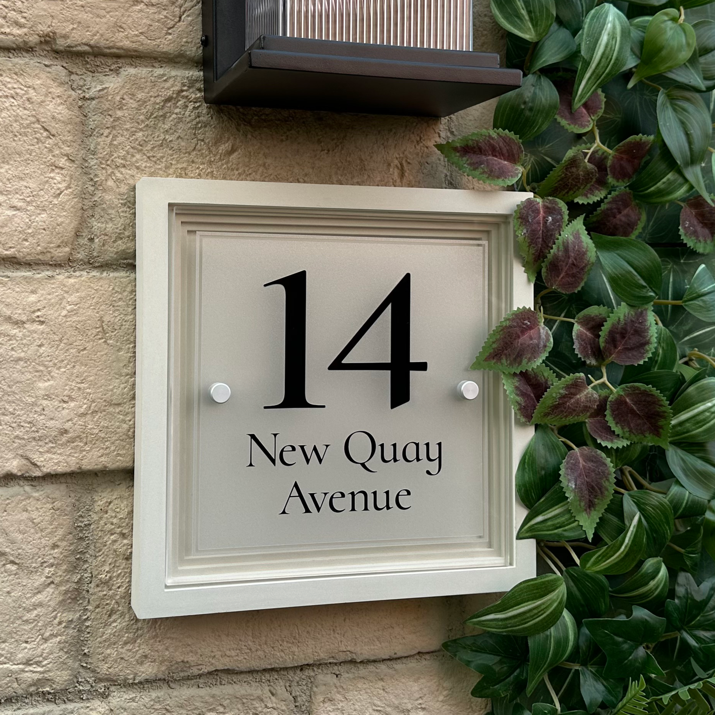 Signature Square | Personalised House Sign with Coffered Portland Stone Frame W270mm x H270mm