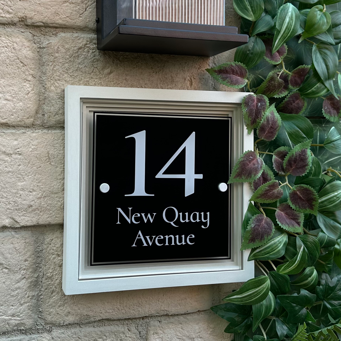Signature Square | Personalised House Sign with Coffered Portland Stone Frame W270mm x H270mm