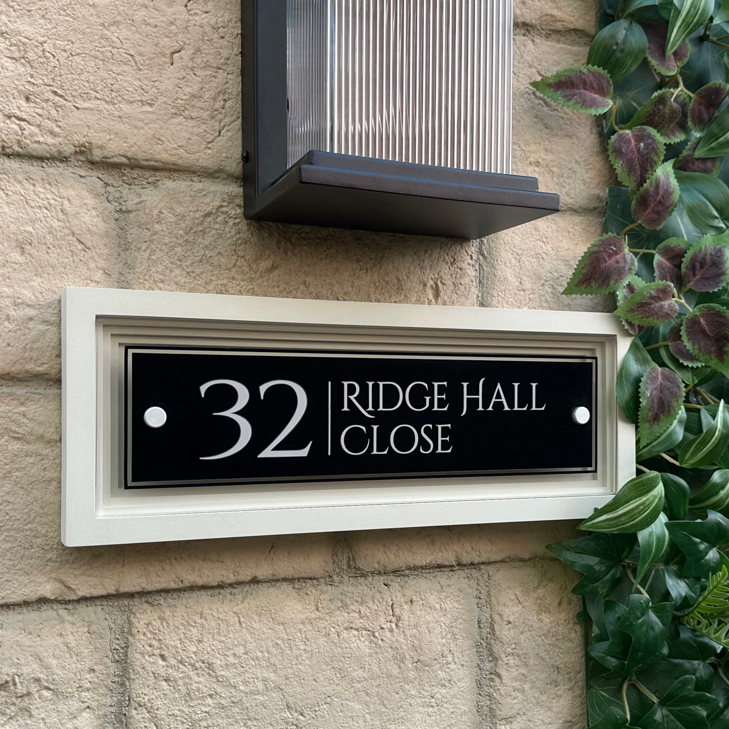 Signature Rectangle | Personalised House Sign with Coffered Portland Stone Frame W400mm x H150mm